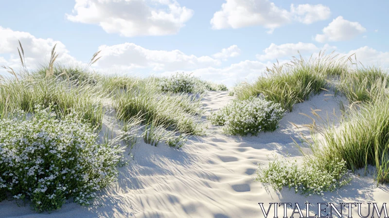 AI ART Tranquil Sand Dunes with Lush Greenery