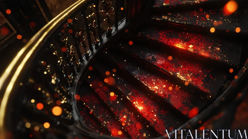 Mystical Staircase with Golden Lights AI Image