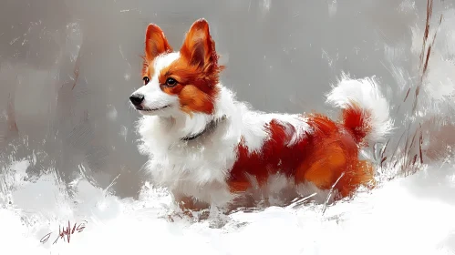 Corgi Portrait in Winter Scene