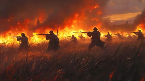 Soldiers in the Fiery Battlefield