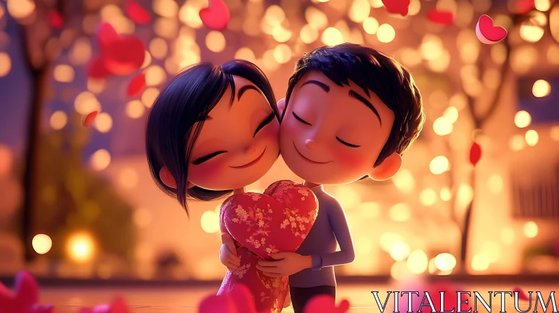 Charming Cartoon Couple in Loving Embrace AI Image