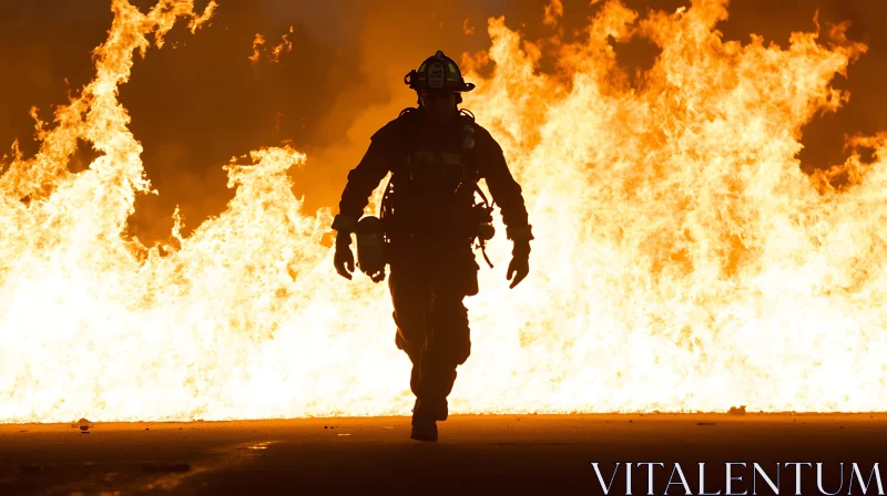 AI ART Firefighter Silhouetted Against Massive Flames