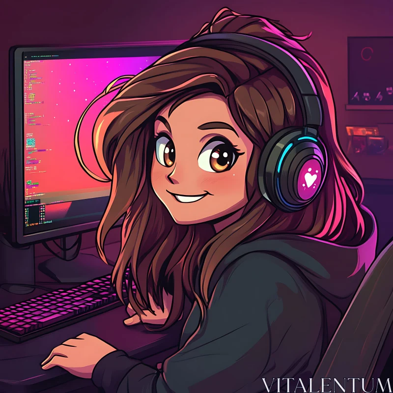 Anime Gamer Girl Illustration AI Image