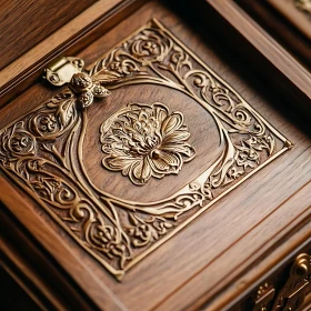 Detailed Gold Floral Design on Wood