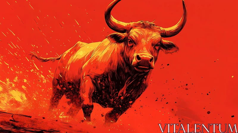 Charging Bull with Intense Energy AI Image