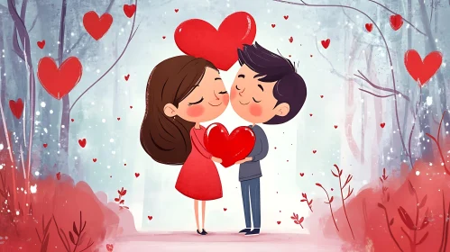 Romantic Cartoon Illustration with Couple