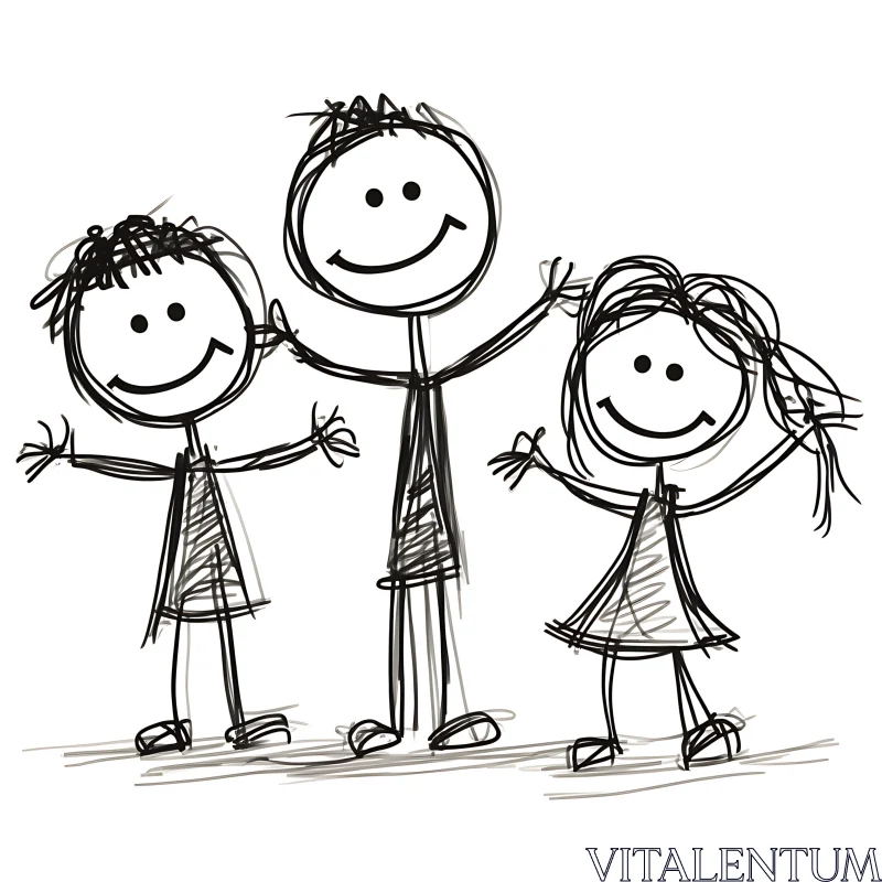 Happy Family Doodle Illustration AI Image