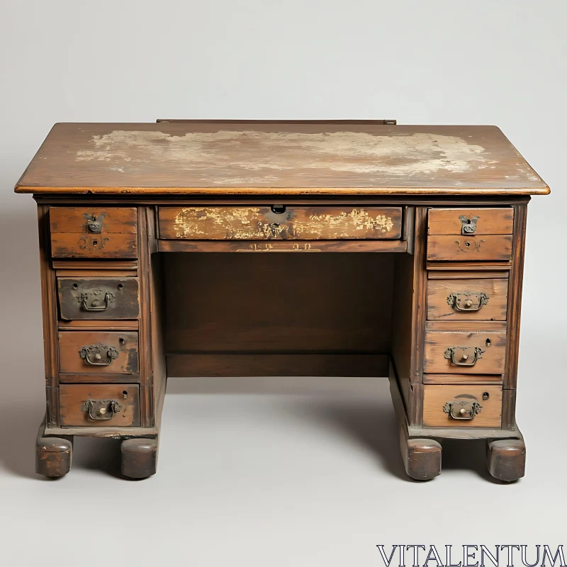 AI ART Antique Wooden Desk with Distressed Finish