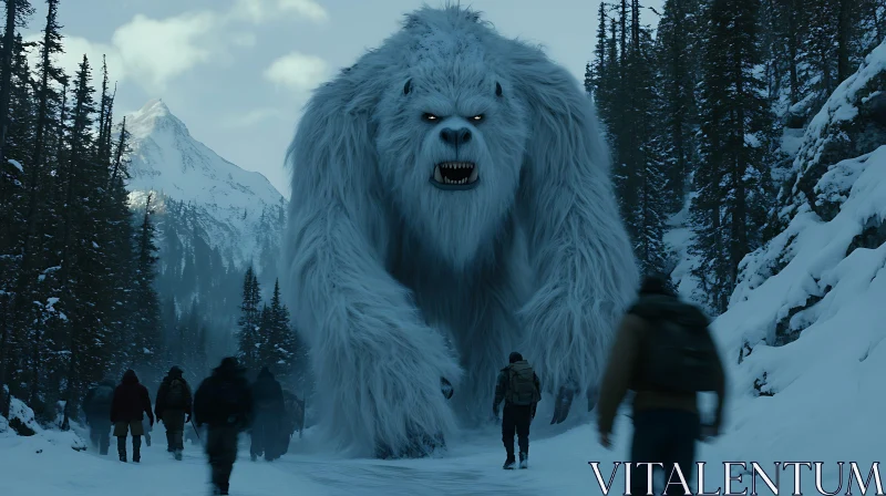 AI ART Giant Yeti Confrontation in Winter Landscape