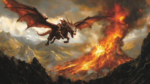 Majestic Dragon and Volcano Art