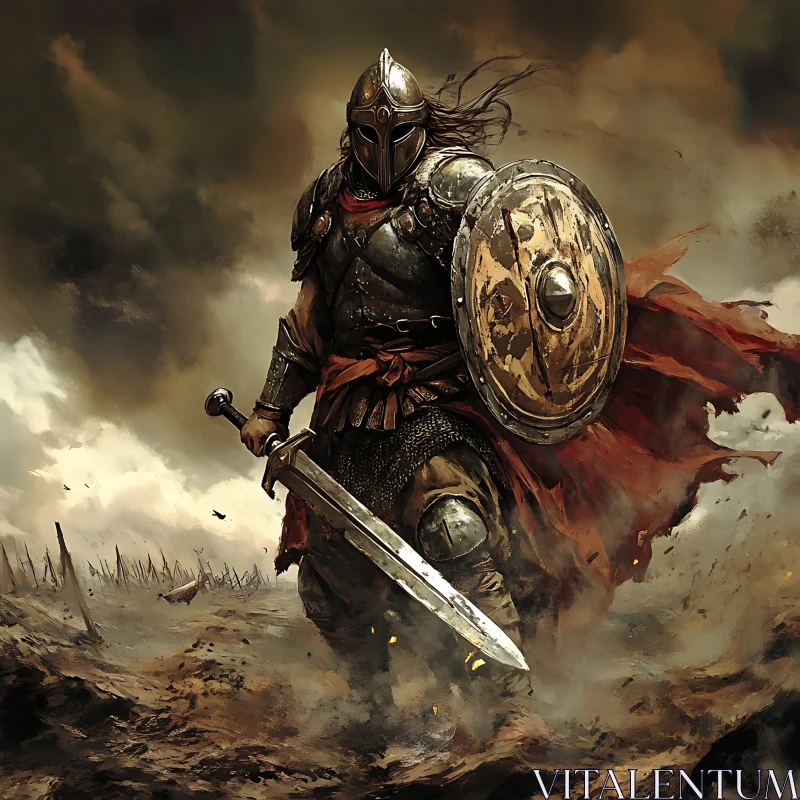 AI ART Armored Warrior with Sword and Shield