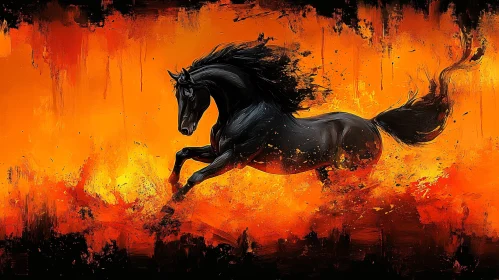 Artistic Galloping Horse in Orange Flames