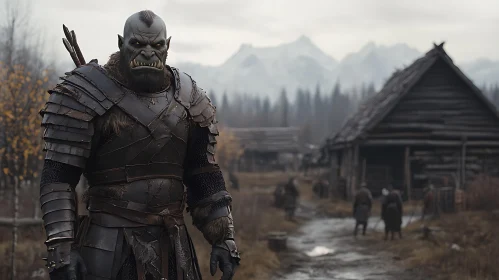 Armored Orc in Village Setting