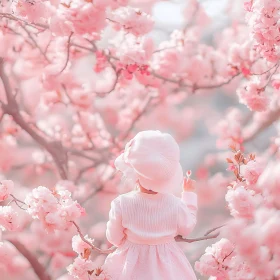 Pink Blossoms and Child in Spring