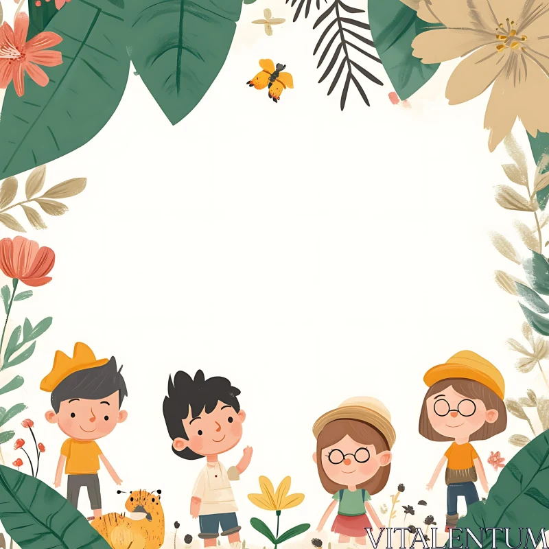 AI ART Kids in the Garden Illustration