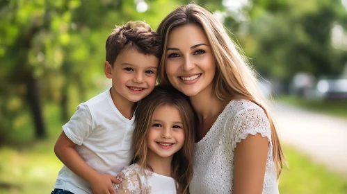 Smiling Mother with Children Portrait