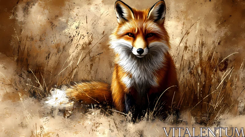 Wild Fox in a Grassland Painting AI Image