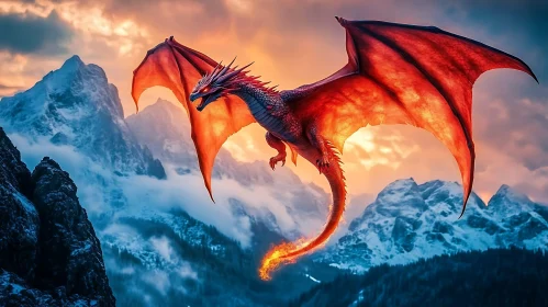 Soaring Dragon Above Snowy Peaks