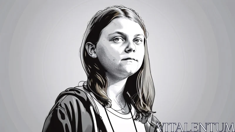 AI ART Greta Thunberg Monochrome Portrait