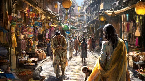 Bustling Street Market in India