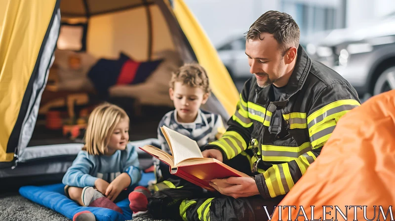 AI ART A Heartwarming Story: Firefighter and Kids