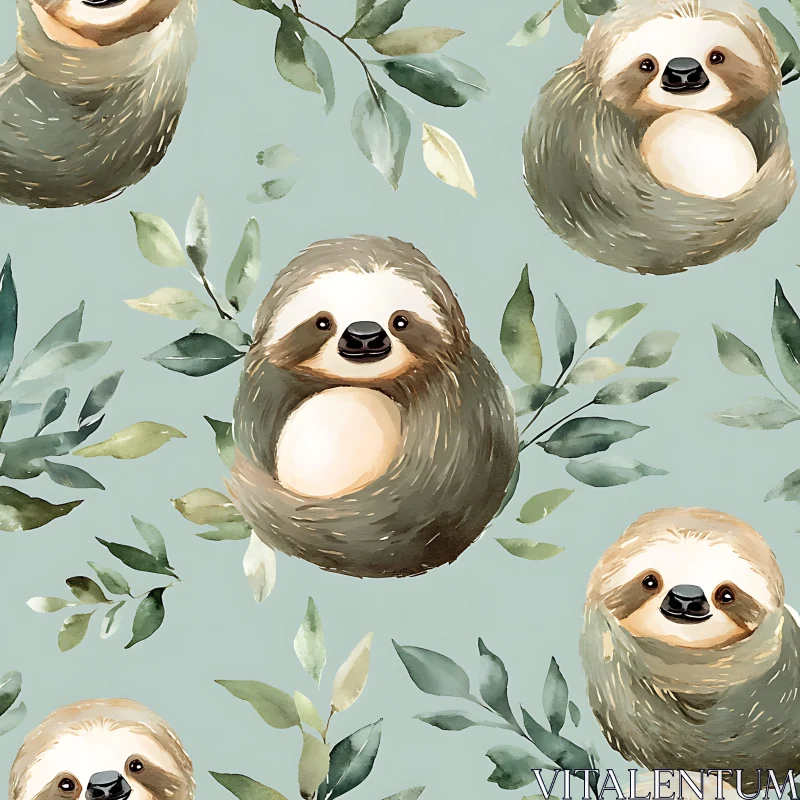 AI ART Whimsical Sloths and Leaves Artwork