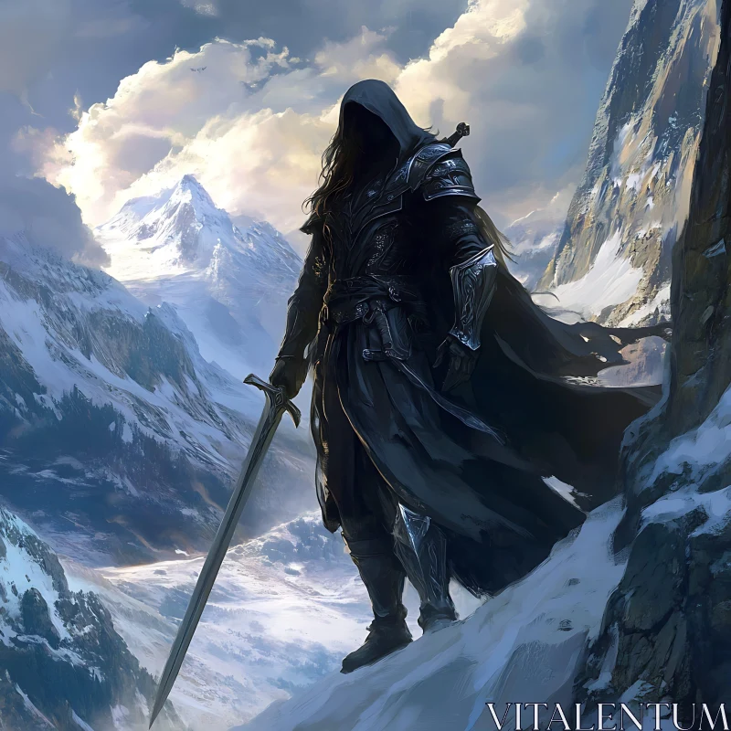 AI ART Dark Warrior in Mountain Landscape