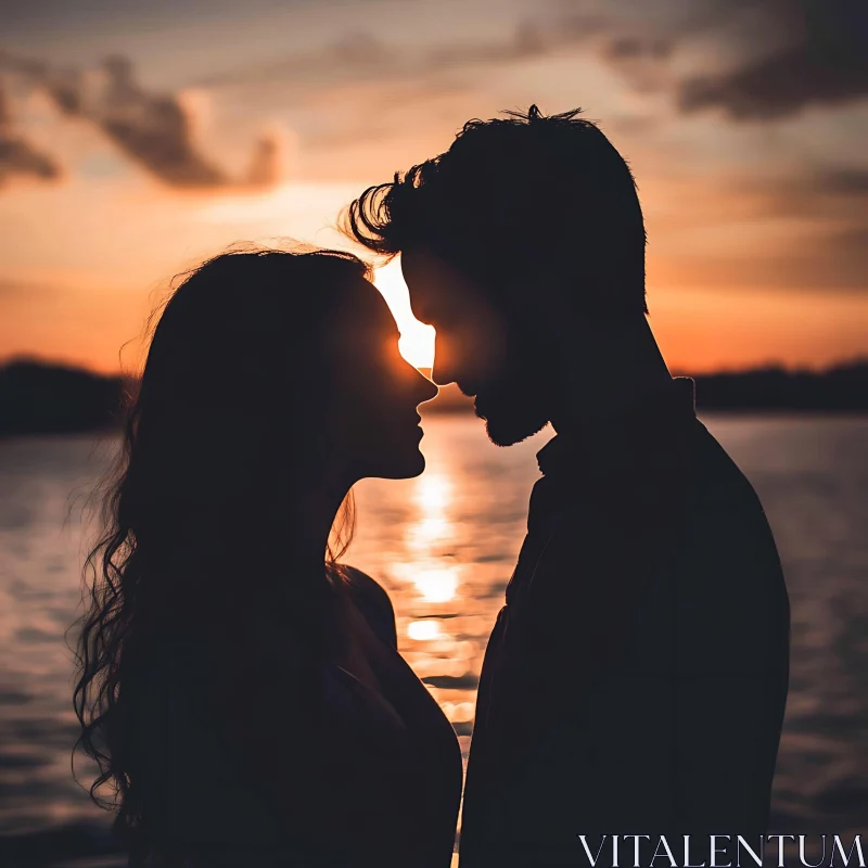 Silhouette Couple at Sunset AI Image