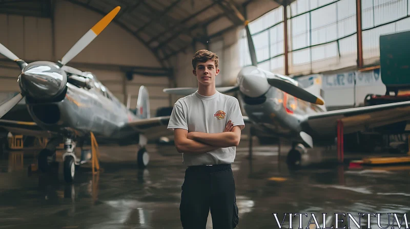 Classic Aviation Portrait with Young Man AI Image