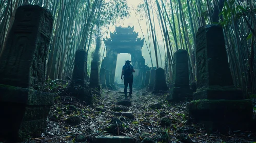 Ancient Gate in Bamboo Forest