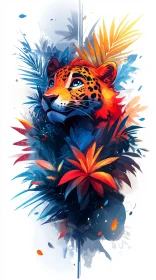 Vivid Leopard and Foliage Art