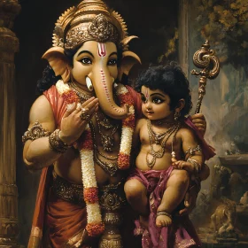 Painting of Ganesha with Young Companion