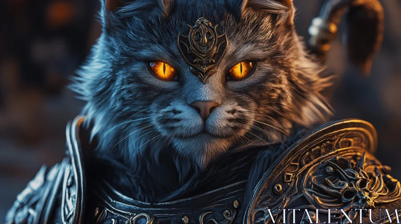 Feline Knight with Fiery Gaze AI Image