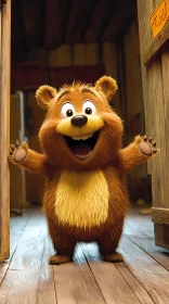 Joyful Cartoon Bear with Open Arms