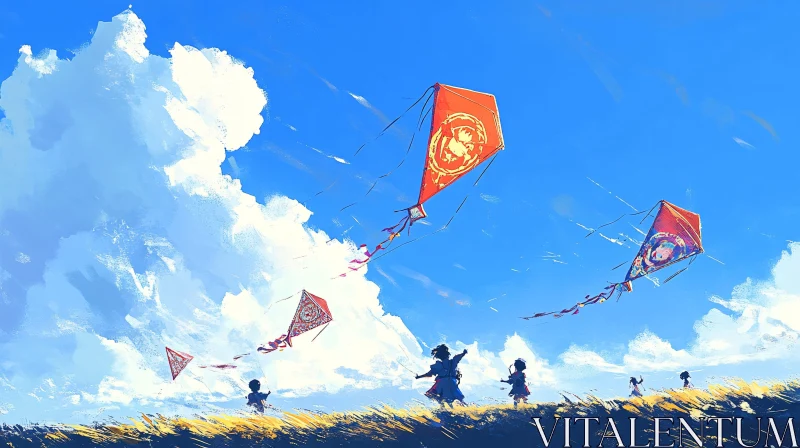 Kites and Kids in the Field AI Image