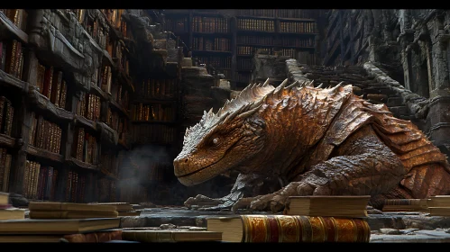 Ancient Dragon Guarding Library Books