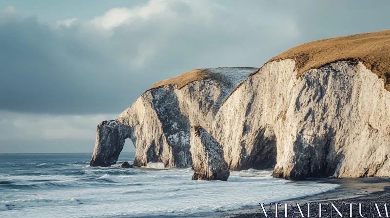 AI ART Sunlit Coastal Cliffs with Ocean Waves