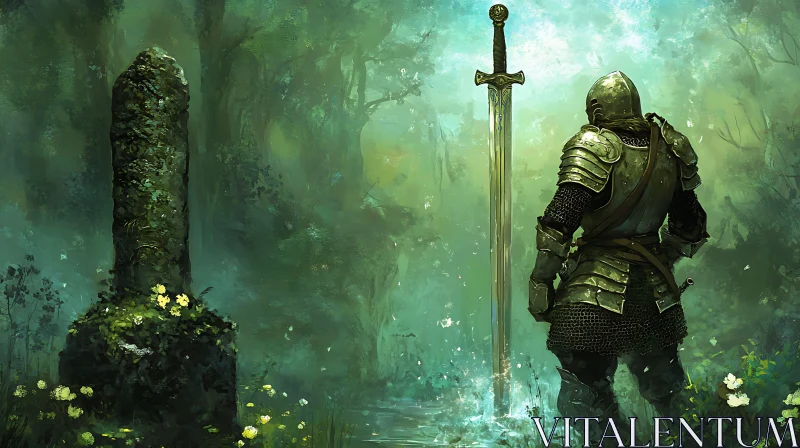 AI ART Mystical Knight in Forest Glade