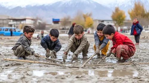 Kids Having Fun in Mud