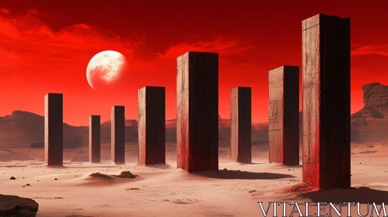 Surreal Martian Landscape with Standing Stones AI Image