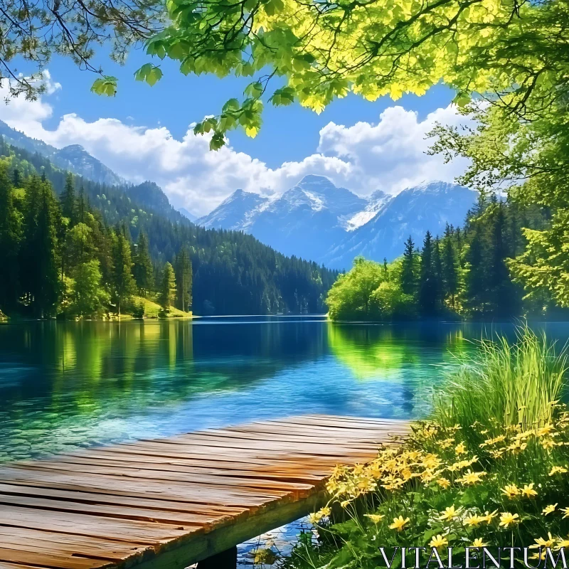 Peaceful Lake Scene in the Mountains AI Image