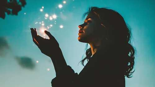 Silhouette of Woman with Starry Light