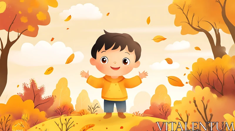 Childhood Joy in Autumn Landscape AI Image