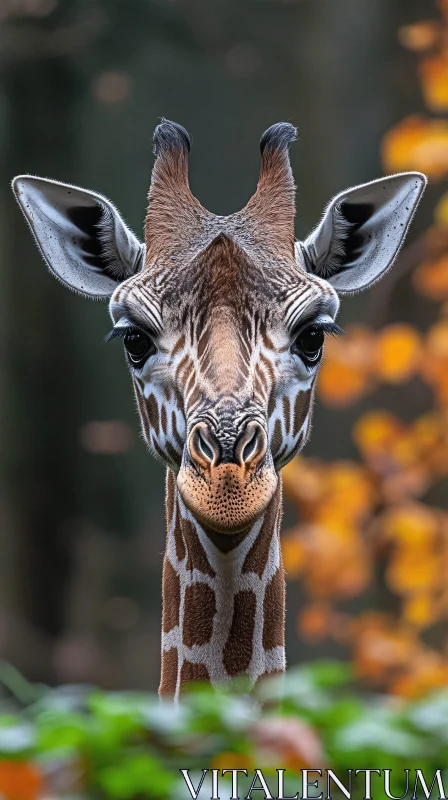 Giraffe Peeking Through Leaves AI Image