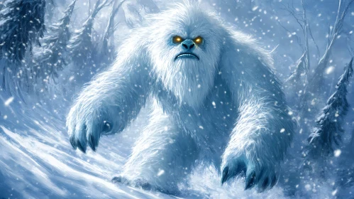 Furry Yeti in Winter Blizzard