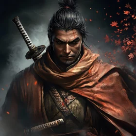 Stoic Samurai Portrait with Swords
