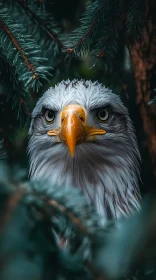 Eagle's Intense Gaze Through Foliage