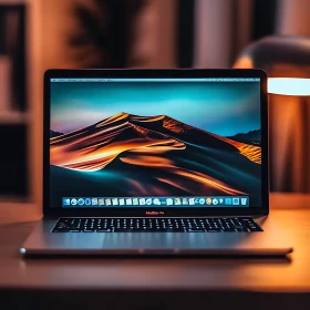 Modern Workspace: Laptop with Dune Landscape