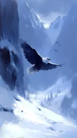 Eagle in Flight Over Snowy Peaks