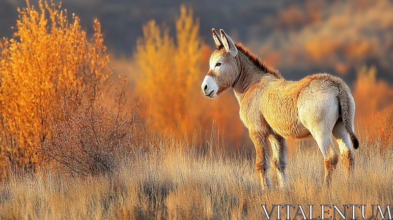 Donkey in Golden Autumn Fields AI Image